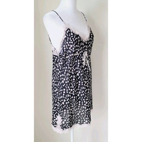 Fantasies Morgan Taylor Slip Dress Chemise Small Pink Bow Print Lace Nightie - Picture 3 of 9